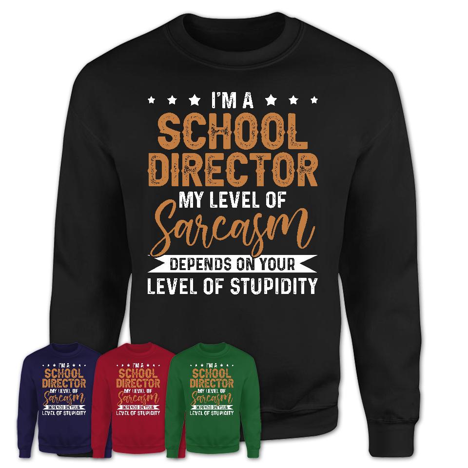 Funny School Director Shirt My Level of Sarcasm Depends on Your Level Of Stupidity T Shirt