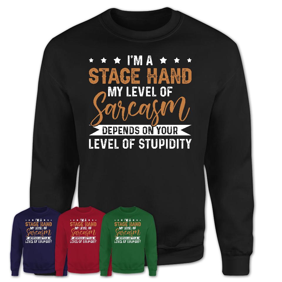 Funny Stage Hand Shirt My Level of Sarcasm Depends on Your Level Of Stupidity T Shirt