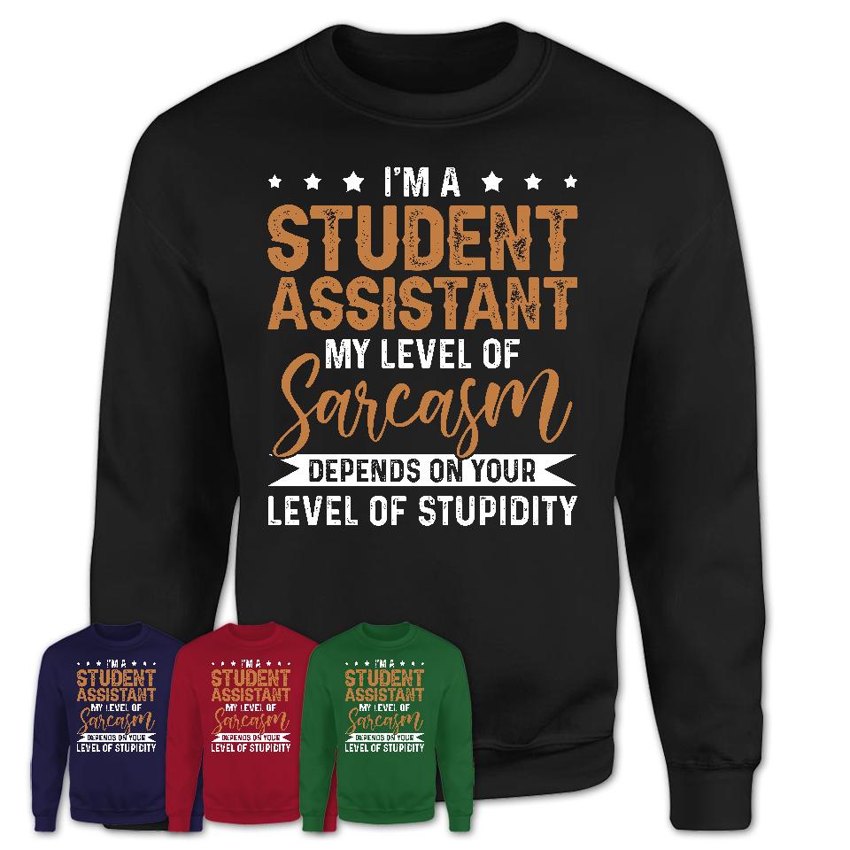 Funny Student Assistant Shirt My Level of Sarcasm Depends on Your Level Of Stupidity T Shirt