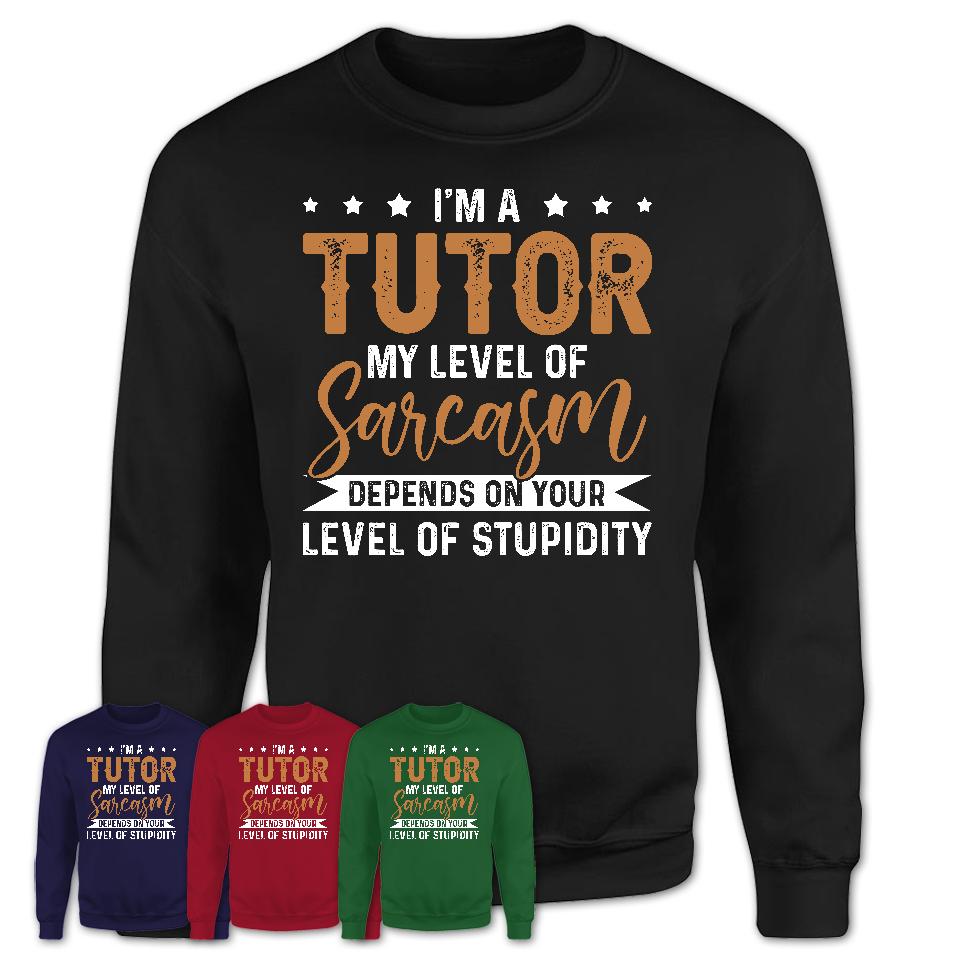 Funny Tutor Shirt My Level of Sarcasm Depends on Your Level Of Stupidity T Shirt
