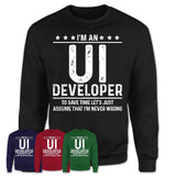 Funny Ui Developer Never Wrong T-Shirt, New Job Gift for Coworker