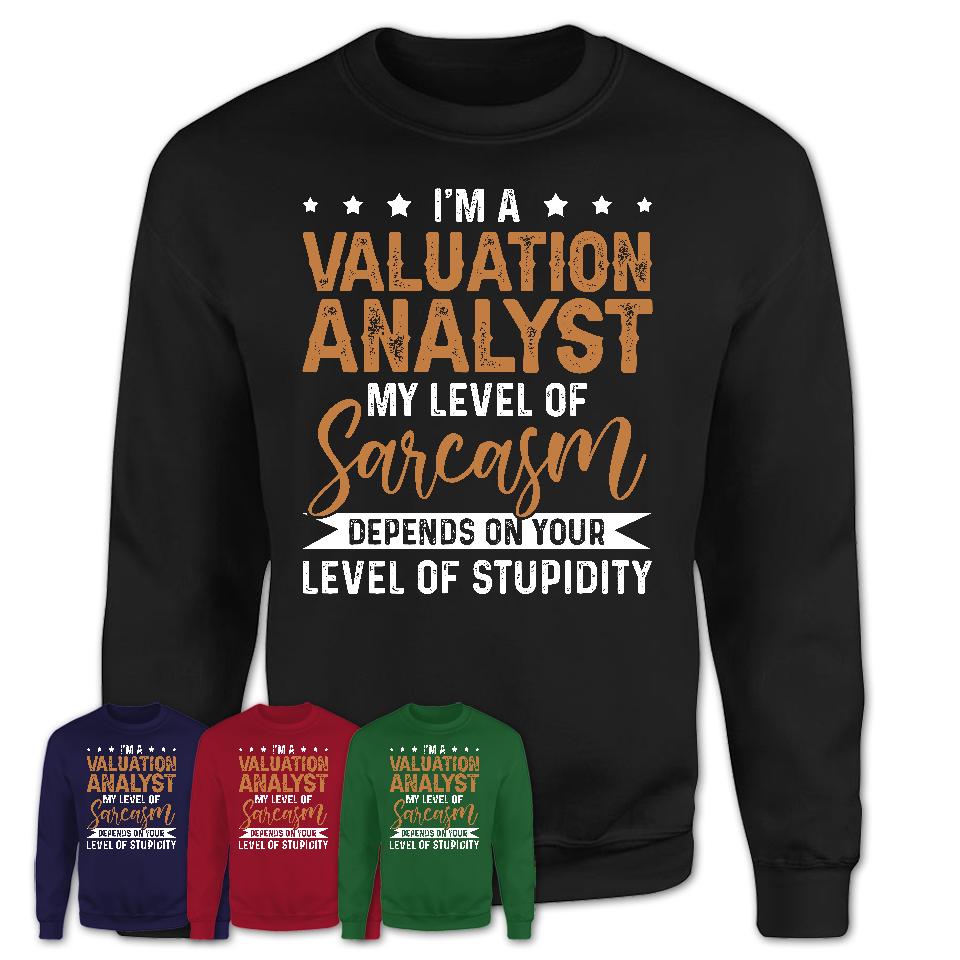 Funny Valuation Analyst Shirt My Level of Sarcasm Depends on Your Level Of Stupidity T Shirt