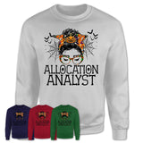 Halloween Allocation Analyst Shirt, Messy Bun Girl Shirt, Funny Coworker Gift in Halloween, Scary Costume Team Shirt