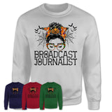 Halloween Broadcast Journalist Shirt, Messy Bun Girl Shirt, Funny Coworker Gift in Halloween, Scary Costume Team Shirt