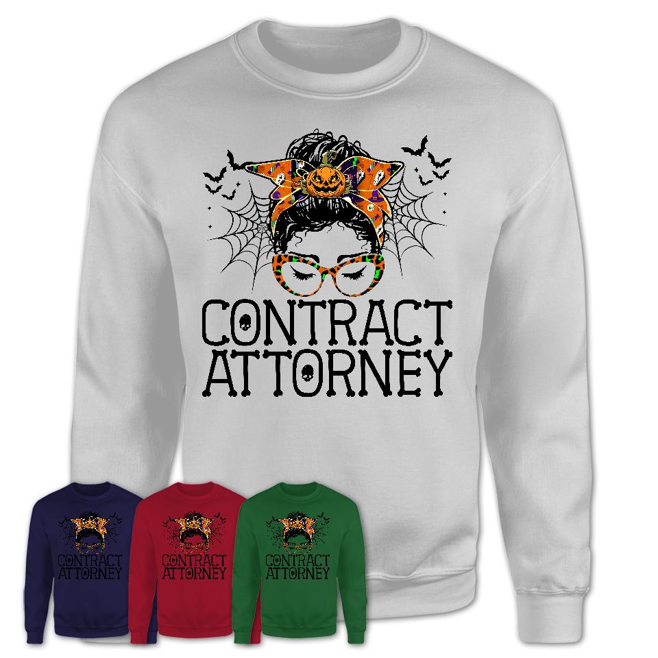 Halloween Contract Attorney Shirt, Messy Bun Girl Shirt, Funny Coworker Gift in Halloween, Scary Costume Team Shirt
