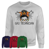 Halloween Gas Technician Shirt, Messy Bun Girl Shirt, Funny Coworker Gift in Halloween, Scary Costume Team Shirt