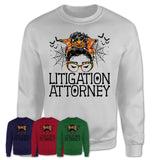 Halloween Litigation Attorney Shirt, Messy Bun Girl Shirt, Funny Coworker Gift in Halloween, Scary Costume Team Shirt