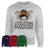 Halloween Litigation Manager Shirt, Messy Bun Girl Shirt, Funny Coworker Gift in Halloween, Scary Costume Team Shirt
