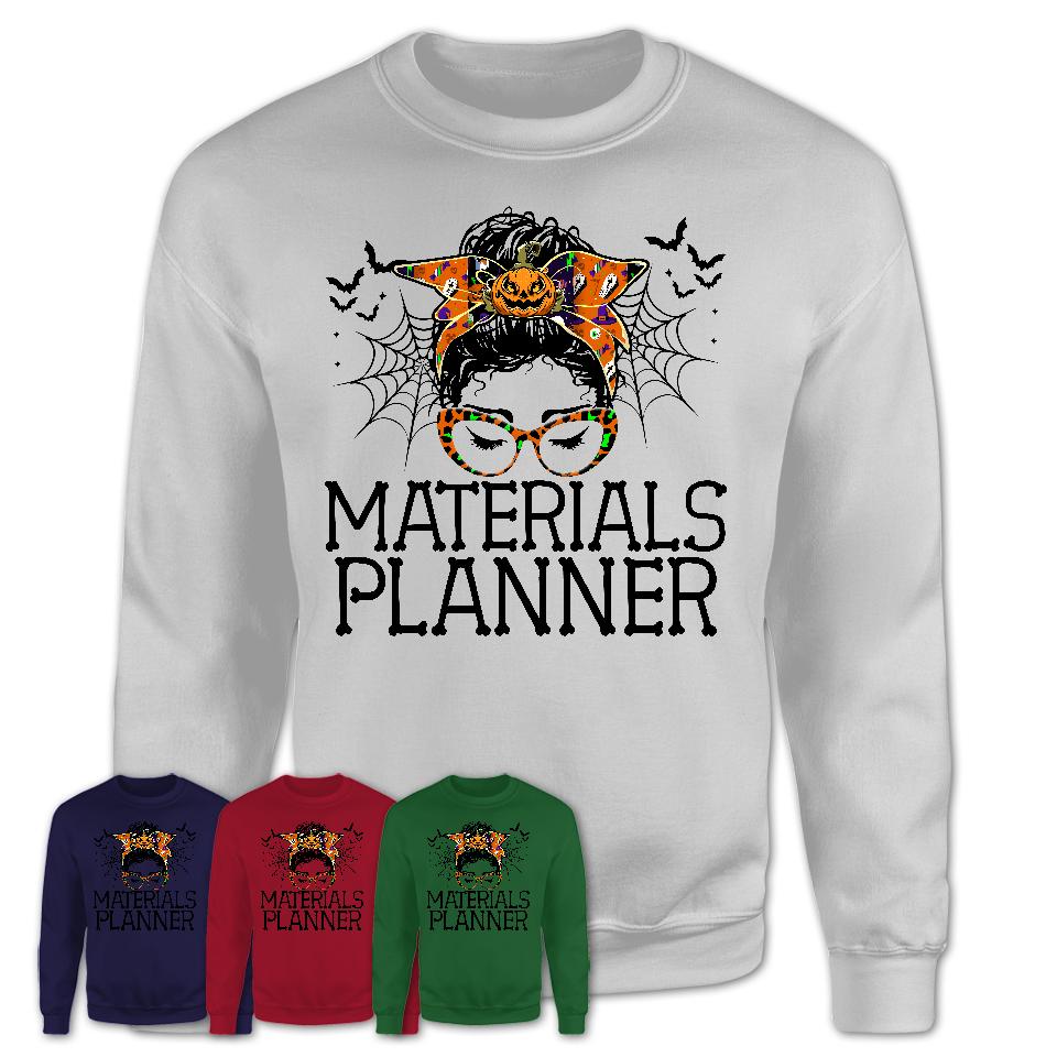 Halloween Materials Planner Shirt, Messy Bun Girl Shirt, Funny Coworker Gift in Halloween, Scary Costume Team Shirt