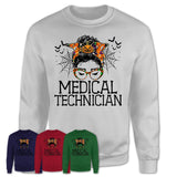 Halloween Medical Technician Shirt, Messy Bun Girl Shirt, Funny Coworker Gift in Halloween, Scary Costume Team Shirt