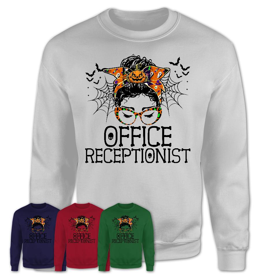 Halloween Office Receptionist Shirt, Messy Bun Girl Shirt, Funny Coworker Gift in Halloween, Scary Costume Team Shirt