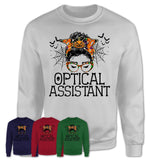 Halloween Optical Assistant Shirt, Messy Bun Girl Shirt, Funny Coworker Gift in Halloween, Scary Costume Team Shirt