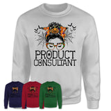 Halloween Product Consultant Shirt, Messy Bun Girl Shirt, Funny Coworker Gift in Halloween, Scary Costume Team Shirt