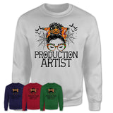Halloween Production Artist Shirt, Messy Bun Girl Shirt, Funny Coworker Gift in Halloween, Scary Costume Team Shirt
