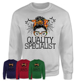 Halloween Quality Specialist Shirt, Messy Bun Girl Shirt, Funny Coworker Gift in Halloween, Scary Costume Team Shirt
