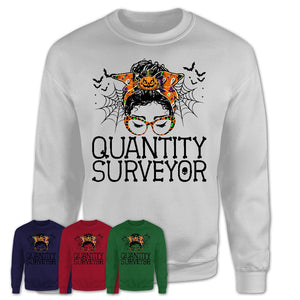 Halloween Quantity Surveyor Shirt, Messy Bun Girl Shirt, Funny Coworker Gift in Halloween, Scary Costume Team Shirt
