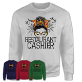 Halloween Restaurant Cashier Shirt, Messy Bun Girl Shirt, Funny Coworker Gift in Halloween, Scary Costume Team Shirt