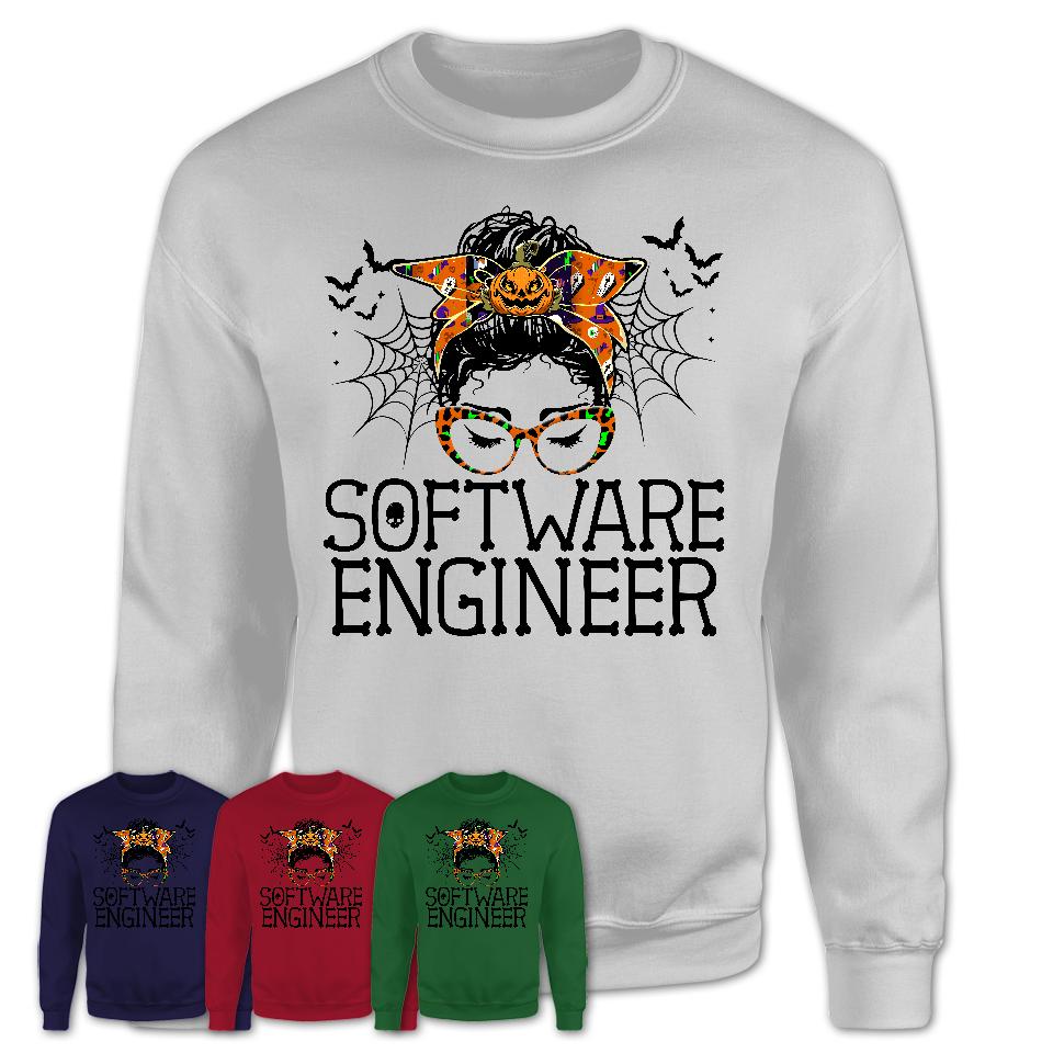 Halloween Software Engineer Shirt, Messy Bun Girl Shirt, Funny Coworker Gift in Halloween, Scary Costume Team Shirt