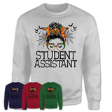 Halloween Student Assistant Shirt, Messy Bun Girl Shirt, Funny Coworker Gift in Halloween, Scary Costume Team Shirt
