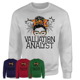 Halloween Valuation Analyst Shirt, Messy Bun Girl Shirt, Funny Coworker Gift in Halloween, Scary Costume Team Shirt