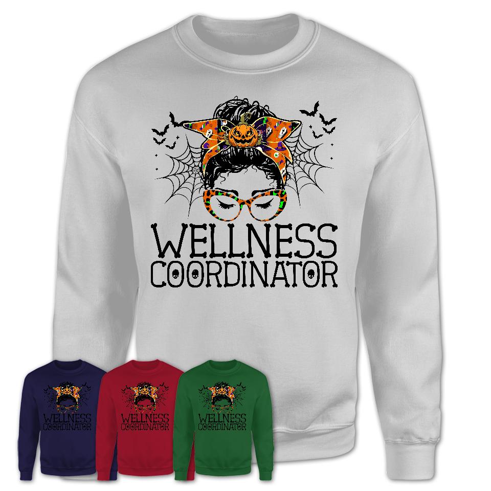 Halloween Wellness Coordinator Shirt, Messy Bun Girl Shirt, Funny Coworker Gift in Halloween, Scary Costume Team Shirt