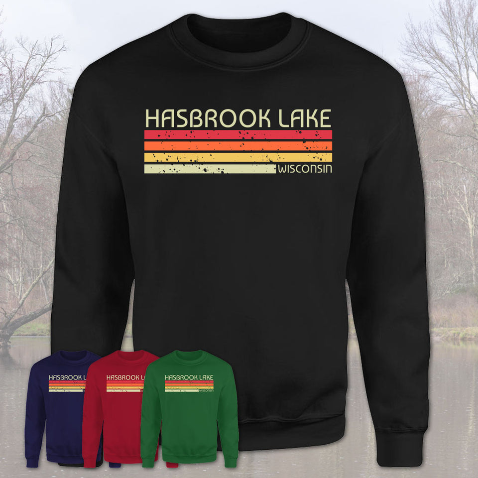 Hasbrook Lake Wisconsin Funny Fishing Camping Summer Retro Gift T-Shirt