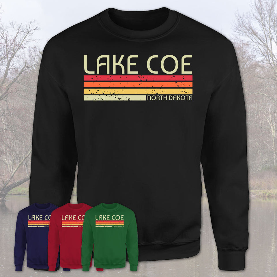 Lake Coe North Dakota Funny Fishing Camping Summer Retro Gift T-Shirt