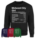 Midwest City Girl Oklahoma Nutrition Facts Proud Vintage Sport Born Living City Home Roots USA Gift Women T-Shirt