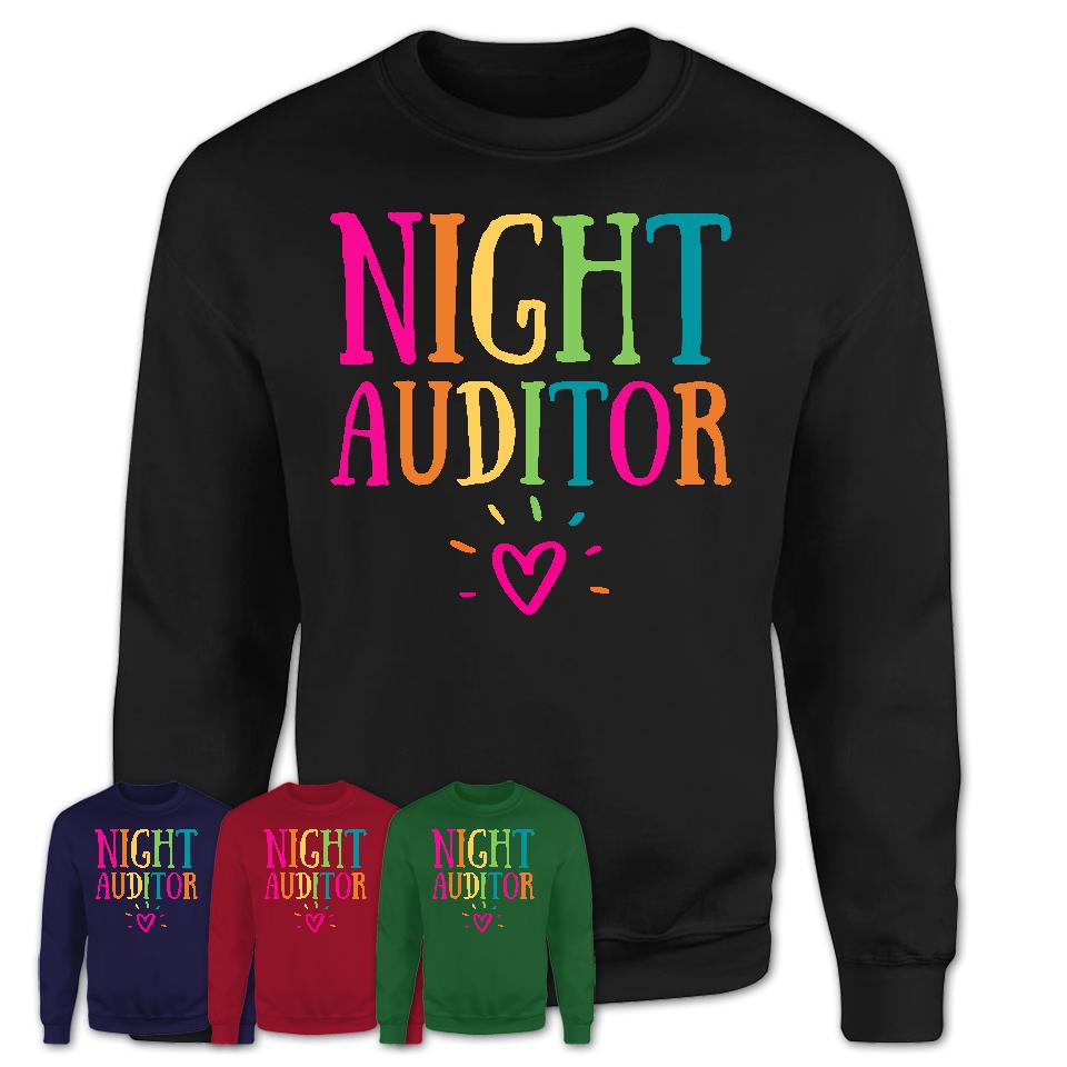 Night Auditor Rainbow Lettering Heart Shirt, Employee Appreciation Gifts