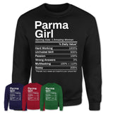 Parma Girl Ohio Nutrition Facts Proud Vintage Sport Born Living City Home Roots USA Gift Women T-Shirt
