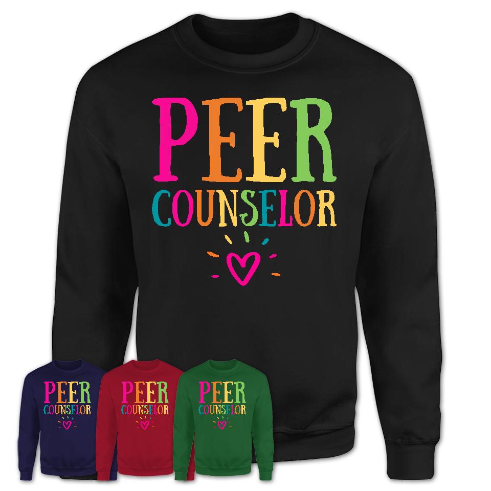Peer Counselor Rainbow Lettering Heart Shirt, Employee Appreciation Gifts
