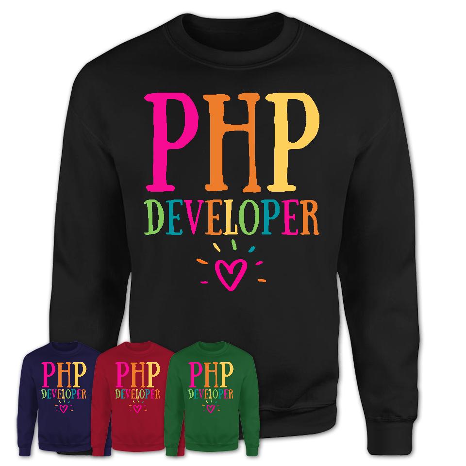 Php Developer Rainbow Lettering Heart Shirt, Employee Appreciation Gifts