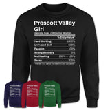 Prescott Valley Girl Arizona Nutrition Facts Proud Vintage Sport Born Living City Home Roots USA Gift Women T-Shirt