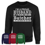 Proud Husband of A Freaking Awesome Butcher Wife Shirt, Husband Valentine Gift, Anniversary Couple Shirt