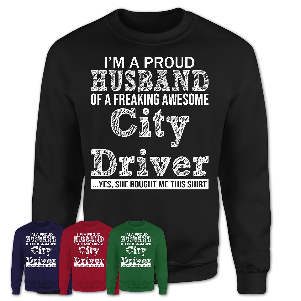 Proud Husband of A Freaking Awesome City Driver Wife Shirt, Husband Valentine Gift, Anniversary Couple Shirt