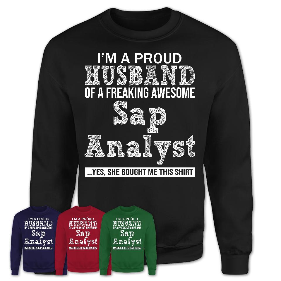 Proud Husband of A Freaking Awesome Sap Analyst Wife Shirt, Husband Valentine Gift, Anniversary Couple Shirt