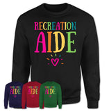 Recreation Aide Rainbow Lettering Heart Shirt, Employee Appreciation Gifts