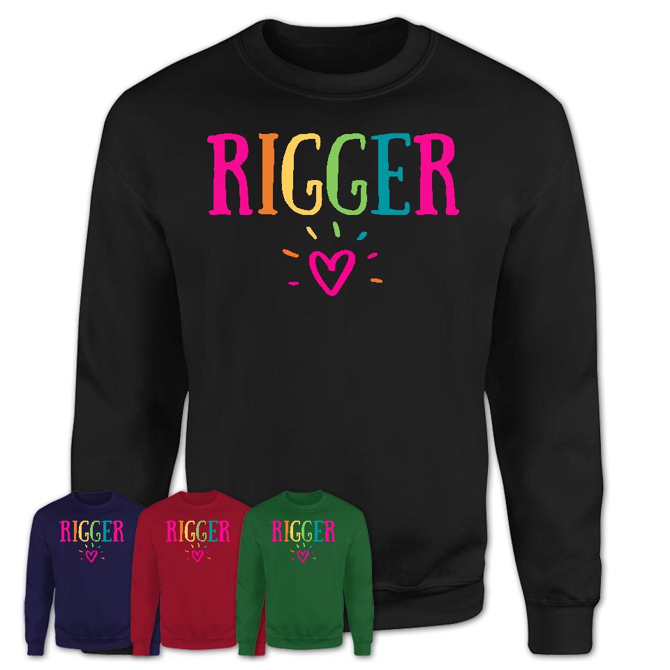 Rigger Rainbow Lettering Heart Shirt, Employee Appreciation Gifts