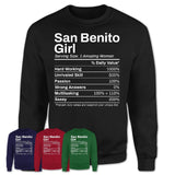 San Benito Girl Texas Nutrition Facts Proud Vintage Sport Born Living City Home Roots USA Gift Women T-Shirt