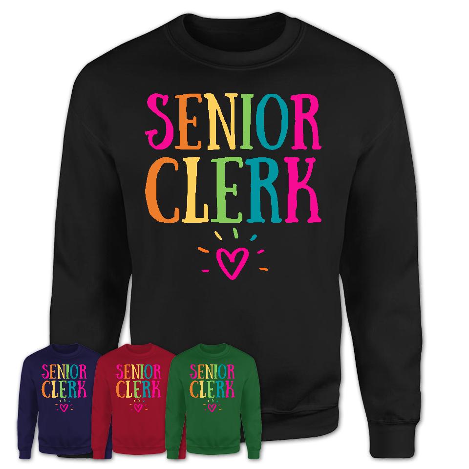 Senior Clerk Rainbow Lettering Heart Shirt, Employee Appreciation Gifts