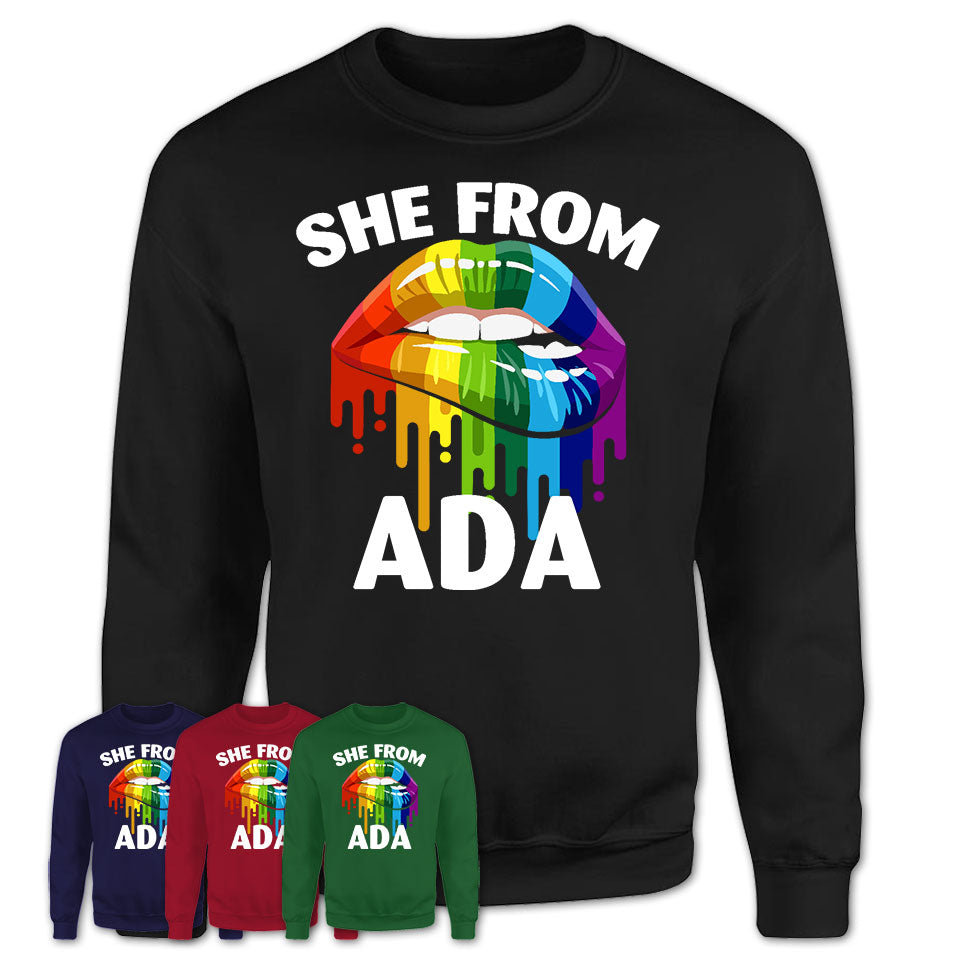She From Ada Oklahoma T-Shirt LGBT Pride Sexy Lips Gift Shirt
