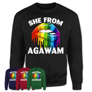 She From Agawam Massachusetts T-Shirt LGBT Pride Sexy Lips Gift Shirt