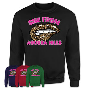 She From Agoura Hills California Gift Cheetah Leopard Sexy Lips Shirt