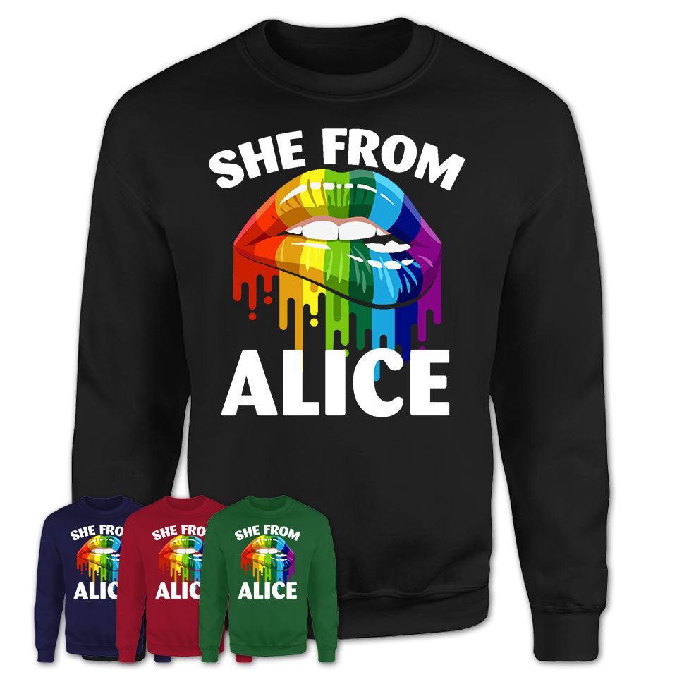 She From Alice Texas T-Shirt LGBT Pride Sexy Lips Gift Shirt