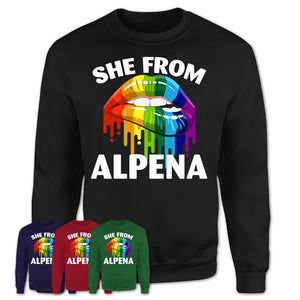 She From Alpena Michigan T-Shirt LGBT Pride Sexy Lips Gift Shirt