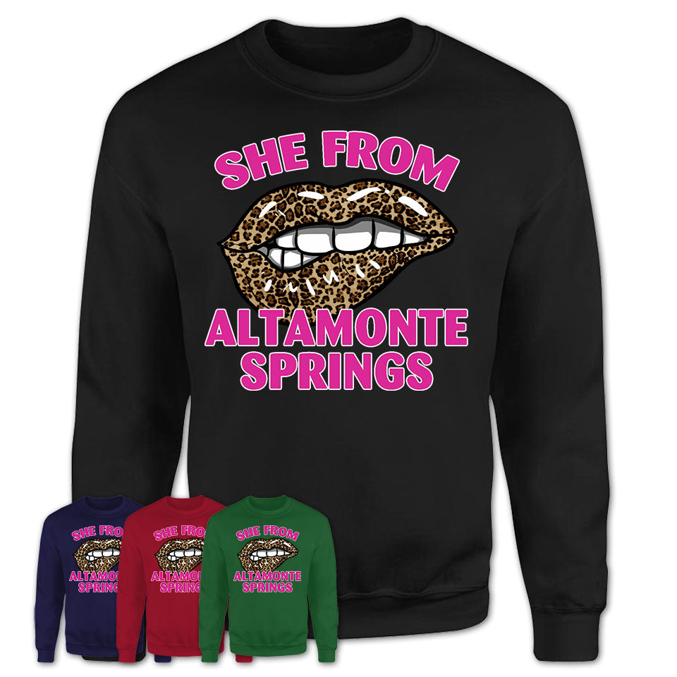 She From Altamonte Springs Florida Gift Cheetah Leopard Sexy Lips Shirt