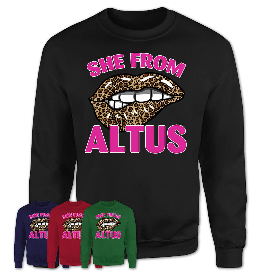 She From Altus Oklahoma Gift Cheetah Leopard Sexy Lips Shirt