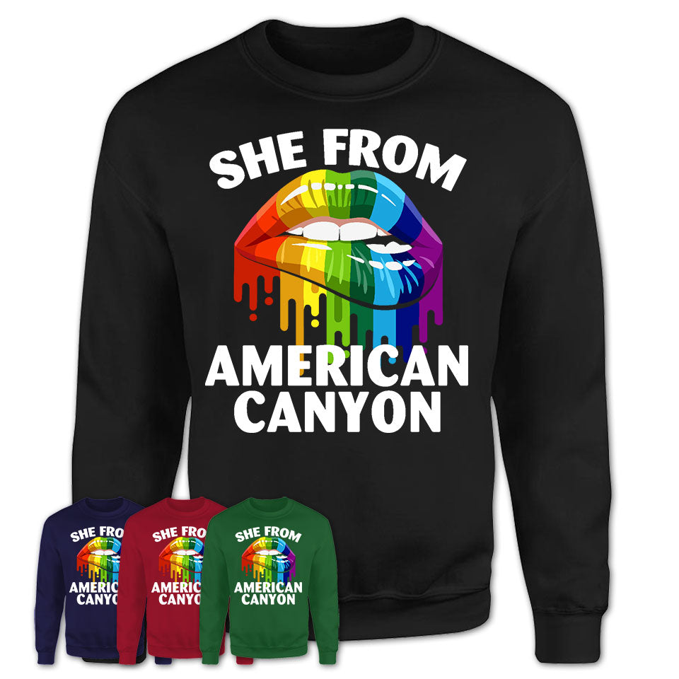 She From American Canyon California T-Shirt LGBT Pride Sexy Lips Gift Shirt