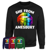 She From Amesbury Massachusetts T-Shirt LGBT Pride Sexy Lips Gift Shirt