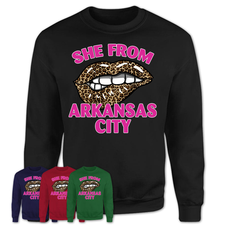 She From Arkansas City Kansas Gift Cheetah Leopard Sexy Lips Shirt